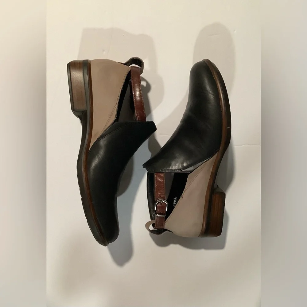 NAOT  ISRAEL Women's Size 9 Kamsin black tan Strap Leather comfort Bootie